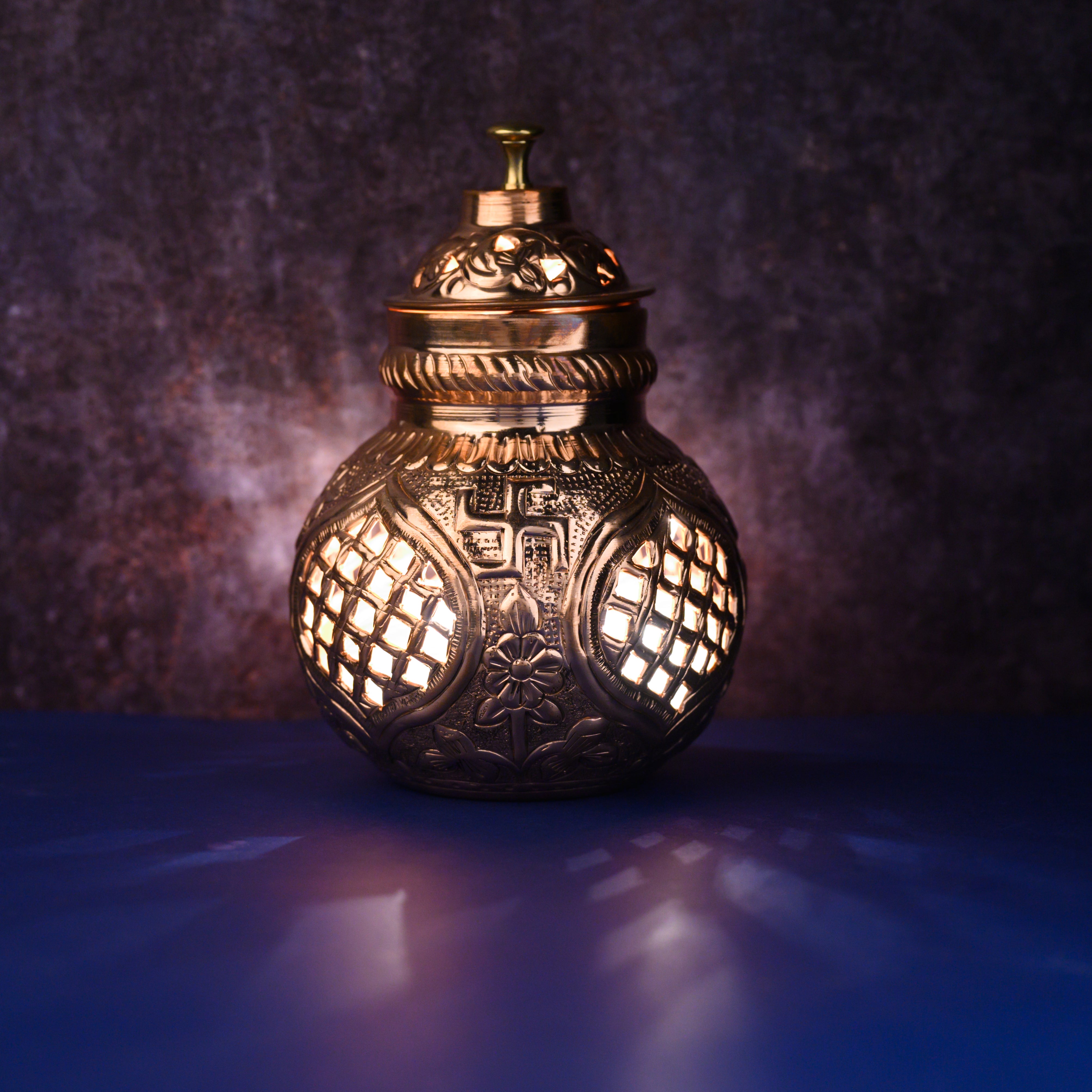 Copper Garaba with Diya Stand - Checkers